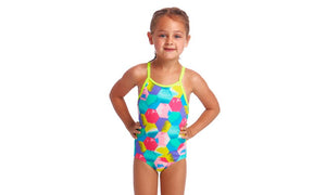 Funkita - Printed One Piece (Toddler Girls) - Hexy Back